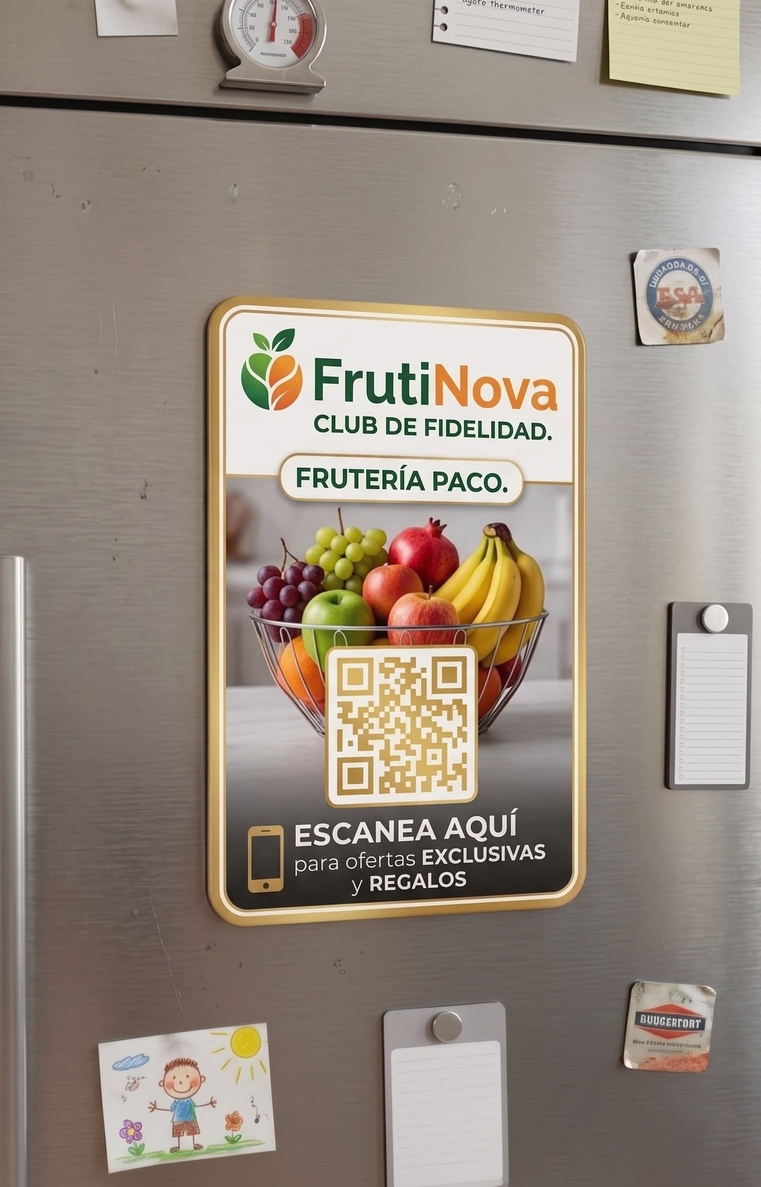Imán de IberiNova en la nevera de un cliente