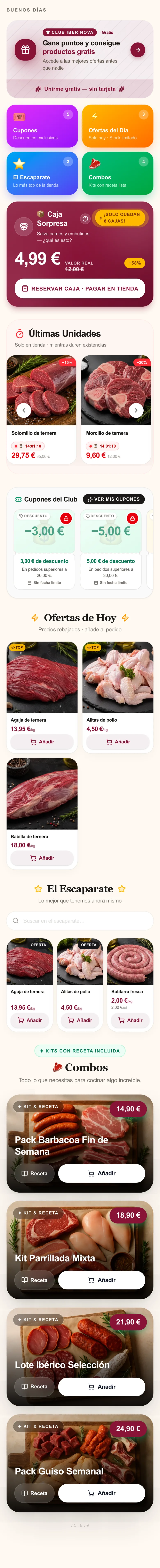 La portada de una carnicería en IberiNova: club de puntos, cupones, ofertas del día, combos con receta y una caja sorpresa de carne y embutido a 4,99 €